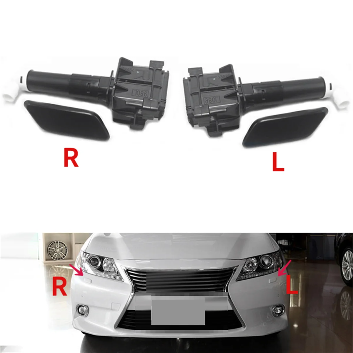 Left Front Headlight Washer Spray Nozzle Jet + Cover Cap for Lexus ES250 ES300H 2012 2013 2014