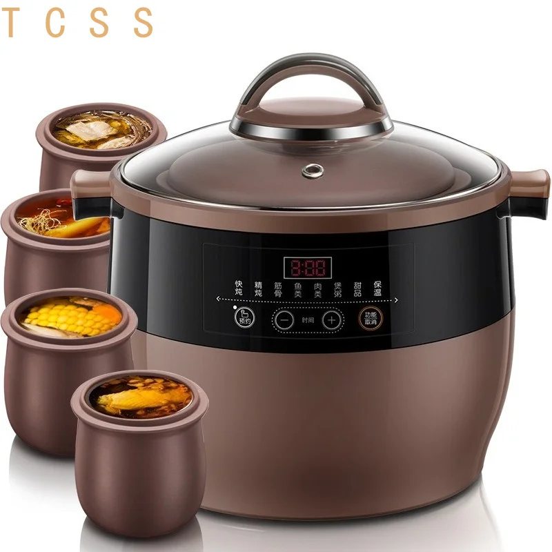 Electric Clay Pot Stew Cooker Automatic Large Capacity Home Slow Cooker Ceramic Inner Pot Digital Timer Keep Warm Healthy