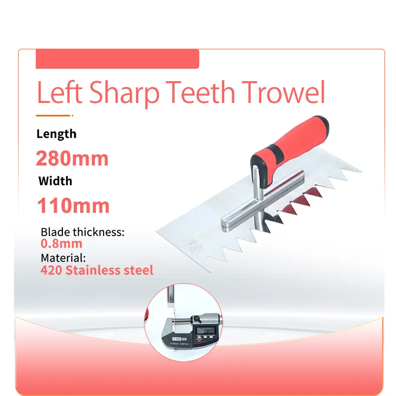 Left side Canine teeth Claying trowel 280mm Stainless steel blade Plastic handle Coated spatula Tooth tools