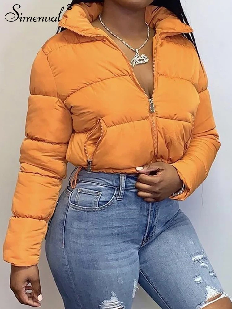 Simenual-abrigos cálidos de manga larga con cremallera para mujer, chaquetas ajustadas y gruesas de color liso, ropa de abrigo informal para otoño e