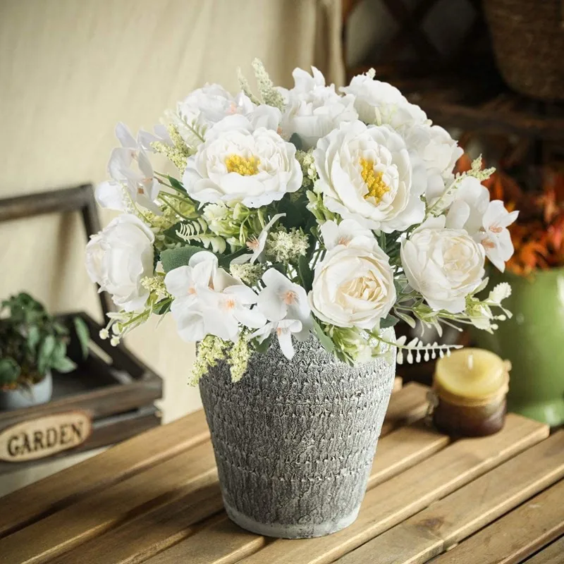 Künstliche Blumen, weiße Seiden-Hortensien, Pfingstrosen, Hochzeits-Party-Bundle, Festival, Heim, Zimmer, Tisch, Vase, Dekoration, Outdoor, Hof, DIY-Geschenk – Detail 6