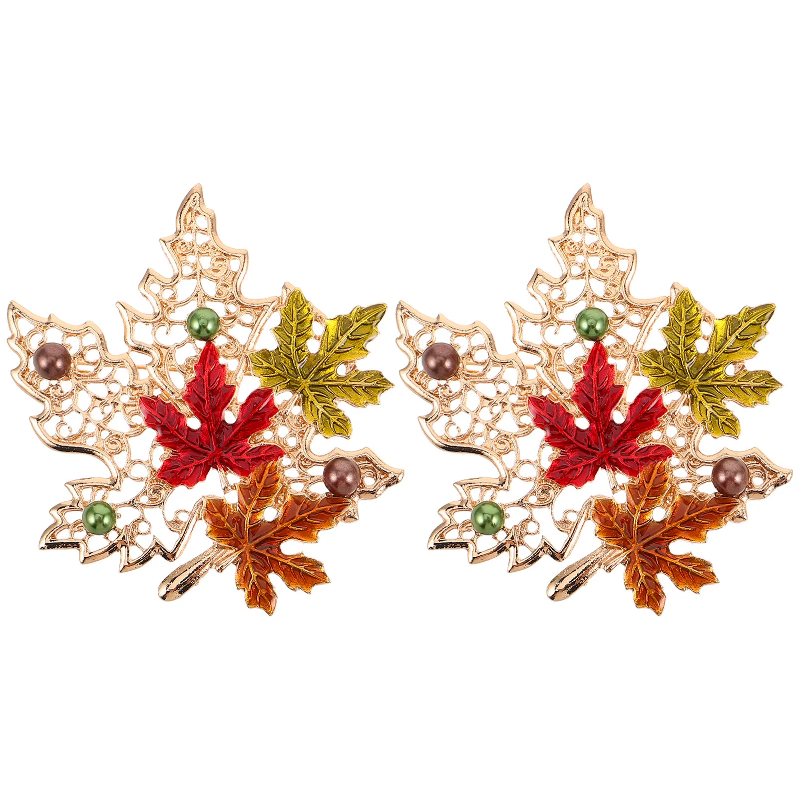 2Pcs Elegant Maple Leaf Brooch for Women Metal Fall Brooch Pin Clothes Jewelry Cardigan Jacket Bag Scarf Lapel Decor Autumn