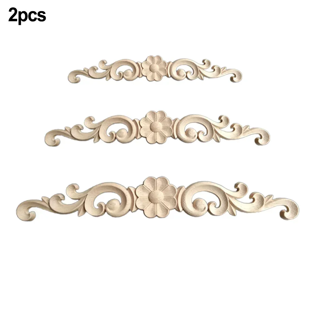 2Pcs Applique Wooden Carving Decal Unpainted Floral Wood Carved Corner Applique Furniture Cabinet Door Wall Home Decorations image 2