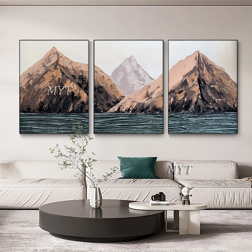 Abstract Art Impressionist Painting, Canvas Unframed Picture, 3PCS Acrylic Textured Artwork, Mountain Still Life Scenery Wall