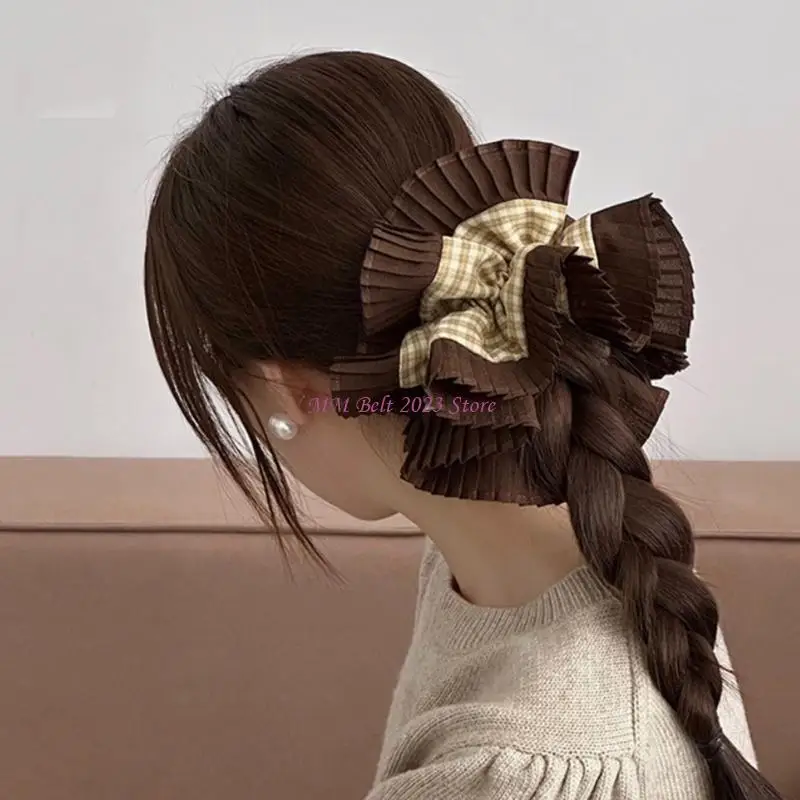 

49ME Double Layer Lace Hair Tie Hair Scrunchies Elastic Scrunchy Lace Plaids Hairband for Women Girl Elegant Hair Ornament