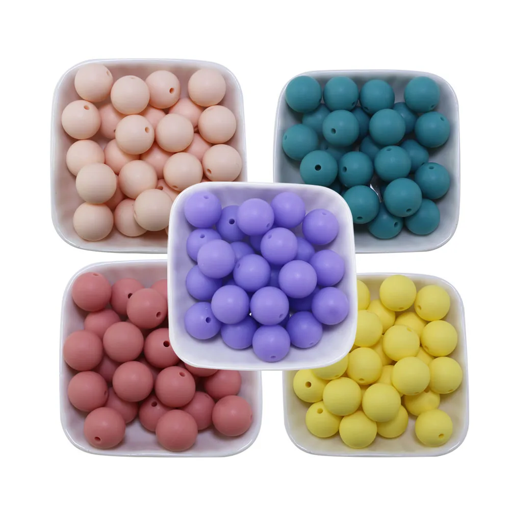 New Colors 20Pcs Fluorescent Purple Peach Mustard Bisque 15mm Silicone Beads Round Loose Balls For Pens Making Keychain Jewelry