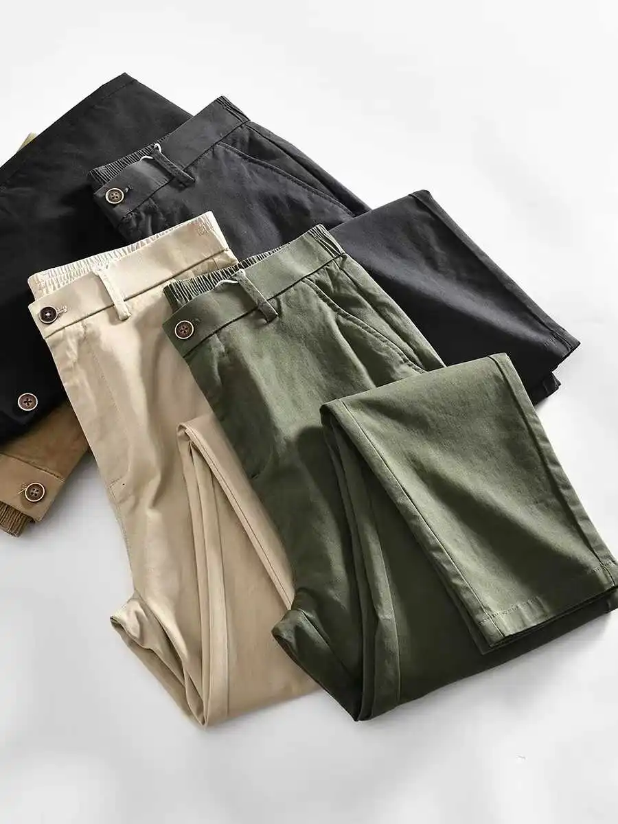 

Мужские хлопковые повседневные брюки: модные зауженные прямые брюки для весны и осени, дышащие, универсальные, для делового и повседневного стиля