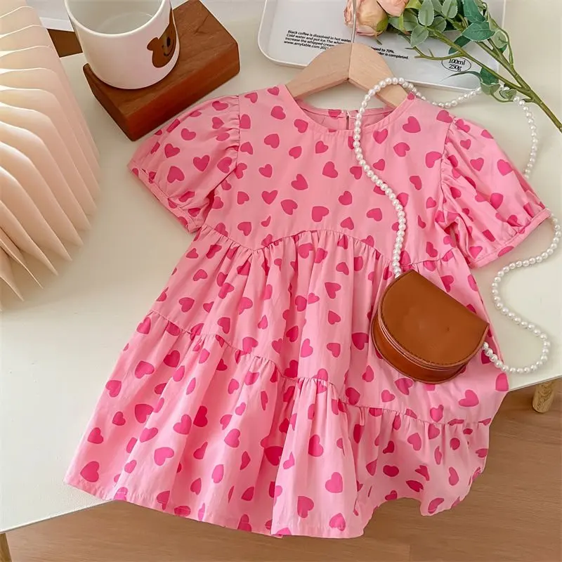 

Heart Shape Girls Summer Princess Dress Short-Sleeved Dress Lady Sweet Floral Vestidos Children'S Clothing Baby Kids Clothes