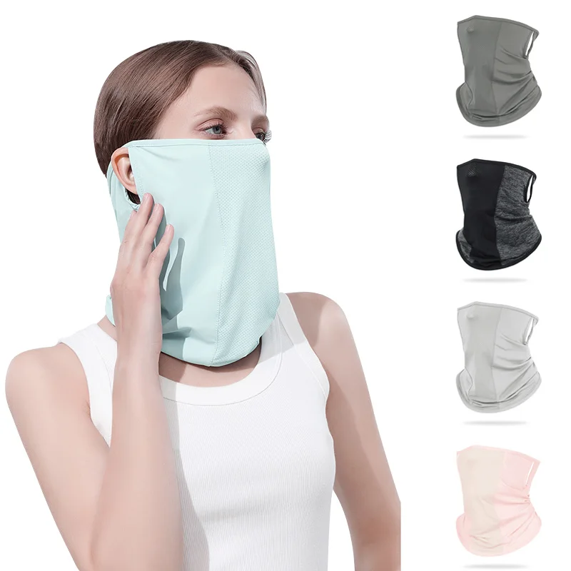

Ice Silk Sunscreen Mask Hanging Ears Scarf Outdoor Sports Cycling Summer UV Protection Masks Breathable Quick-Drying Thin Scarf