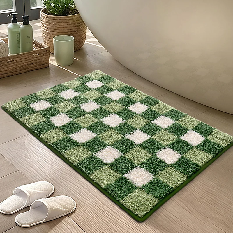 Chic Tufting Grids Bathroom Mat Soft Tufted Checkerboard Pattern Bedroom Rug Door Pad Carpet Anti-slip Hallway Home Room Decor