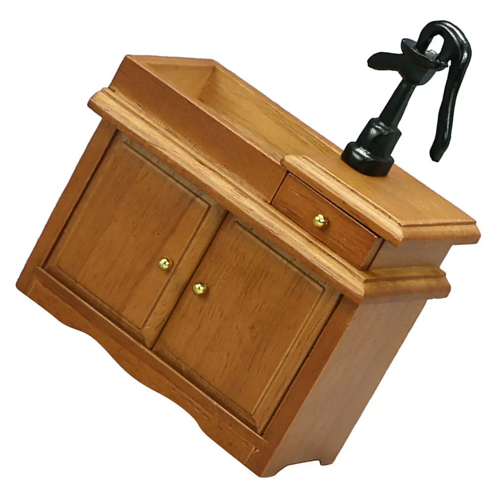 

Miniature Wooden Washing Basin Cabinet for Mini House Decoration Bathroom Scene Prop Realistic Sink Adornment Home Decor