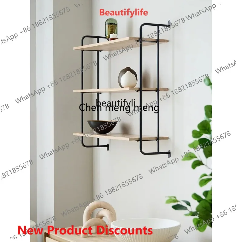 03 Nordic wrought iron wall shelf living room wall-mounted storage shelf bedroom wall decoration word baffle bookshelf