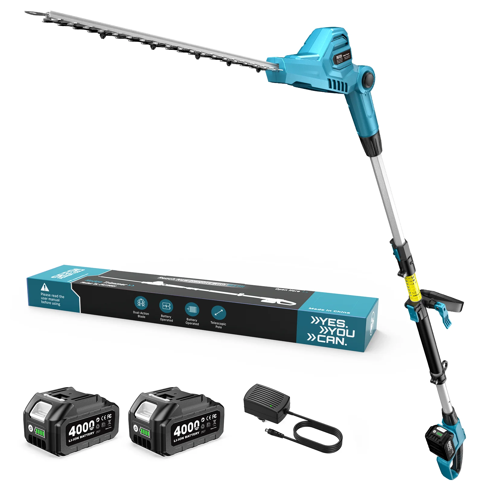 Sécateur à haies électrique sans fil Seesii 20'' avec tige télescopique de 2,6 m, outil de jardinage pour batterie Makita 18v