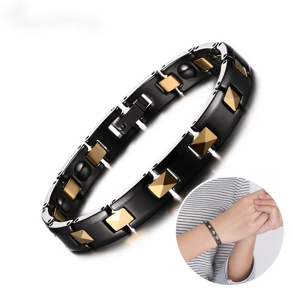 Ikuinen Black Gold Color Ceramic Bracelet Health Energy Magnetic Hematite Bracelets for Women Party Wedding Jewelry