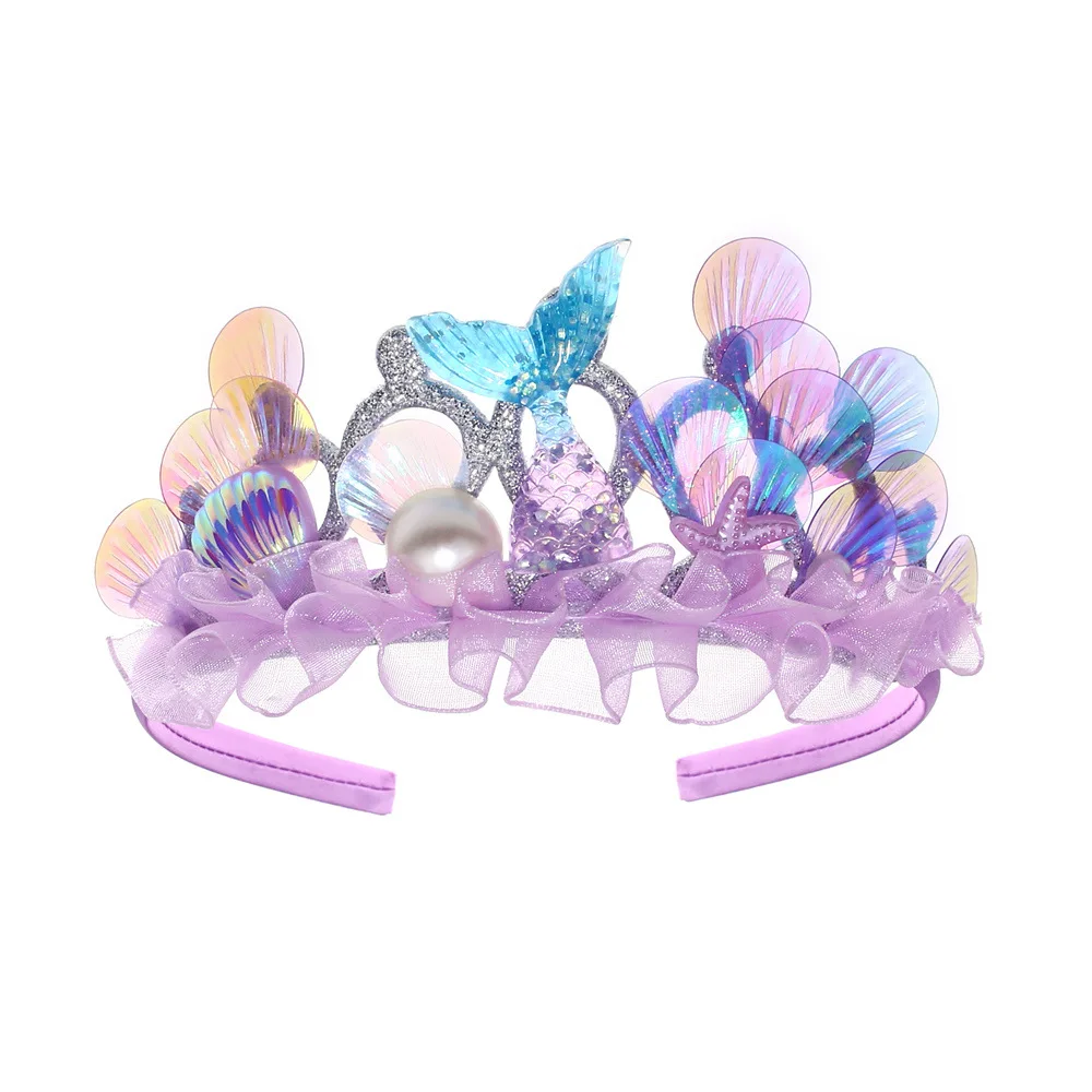 Children Colorful Pearl Sparkly Mermaid Princess Style Crown Kids Halloween Party Versatile Fashion Lightweight Hair Accessories view 2