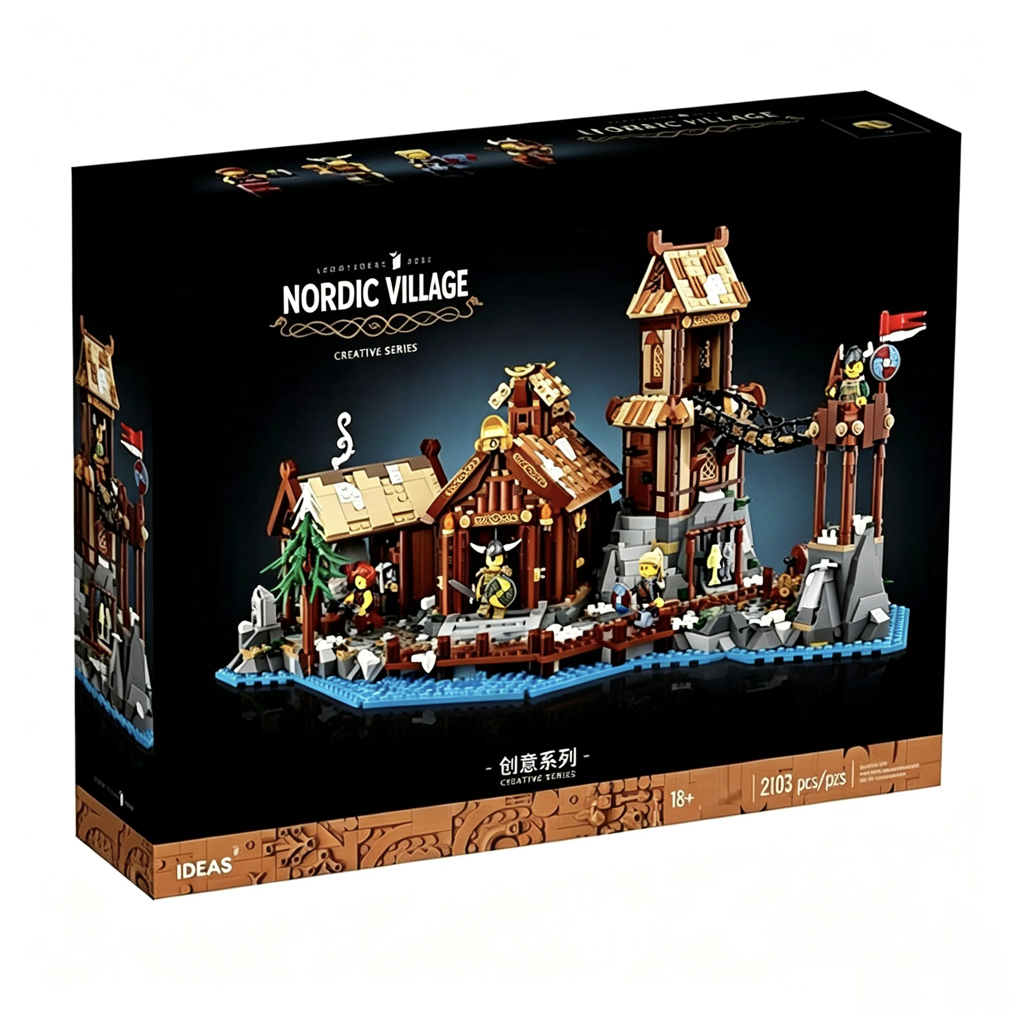 Nuevo Set de Bloques de Construcción MOC 21343, Pueblo Vikingo Medieval, 2103 Piezas, Ladrillos de Ciudad Nórdica, Decoración para el Hogar, Regalo de Cumpleaños, Ciudad Medieval