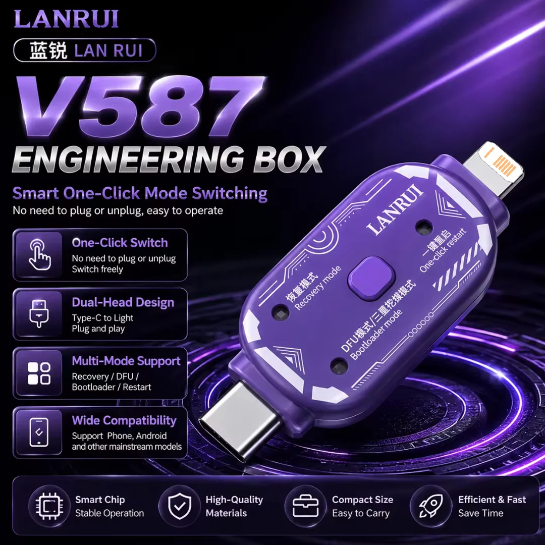 Lanrui V587 Lightning + Type-C Mühendislik Kutusu, DFU / Kurtarma / Samsung İndirme Modlarına Giriş İçin