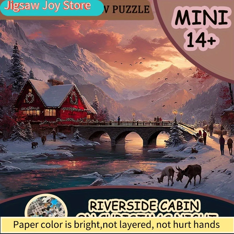 1 Caja (1000 Piezas) de Mini Rompecabezas de Papel para Adultos, Adecuado para Juegos de Fiesta y Actividades entre Familiares y Amigos - Cabaña junto al Río