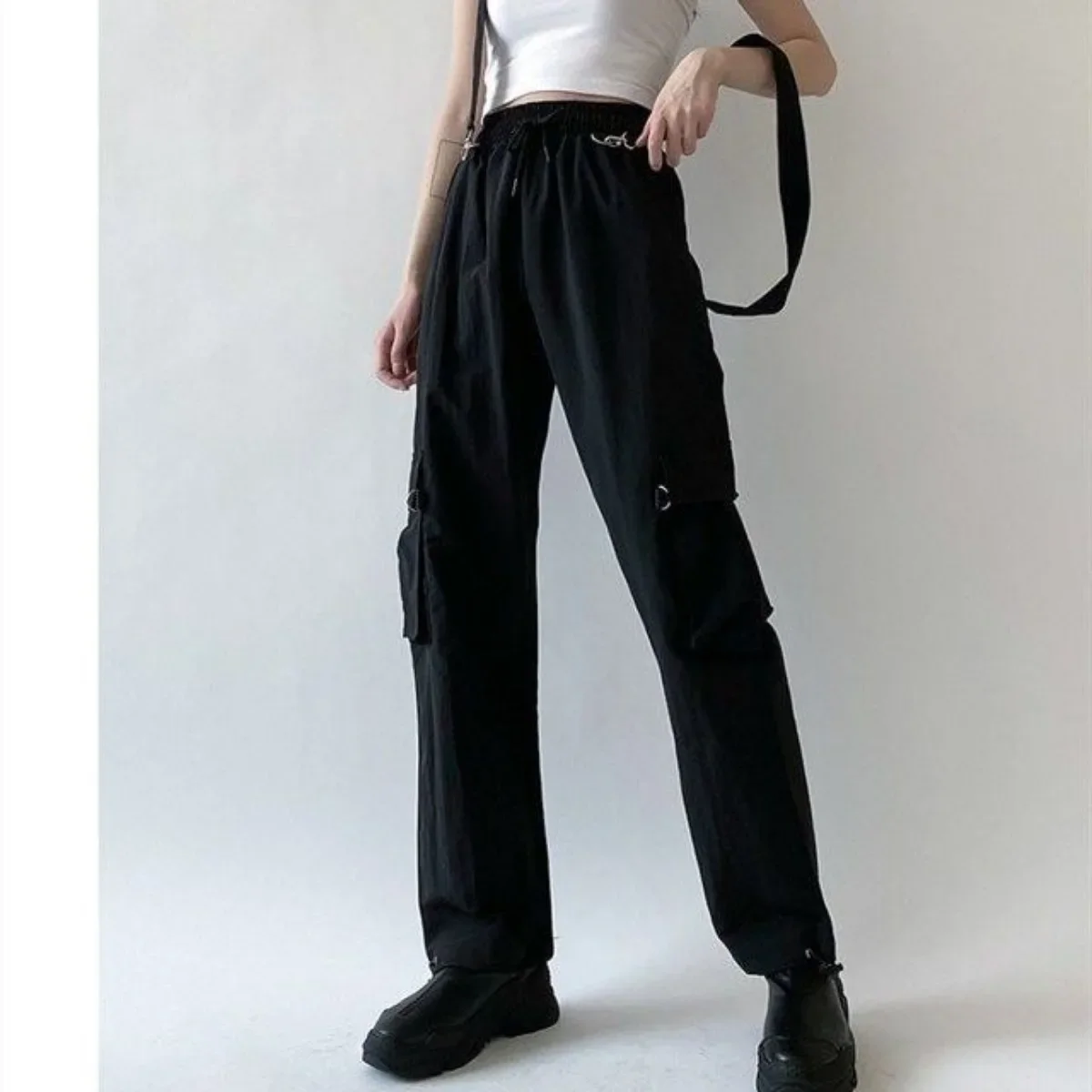 Casual Joggers Cargo Pants Women Solid Low Waist Pants Drawstring Wide Leg Baggy Trousers Y2k Streetwear Oversize Sweatpants
