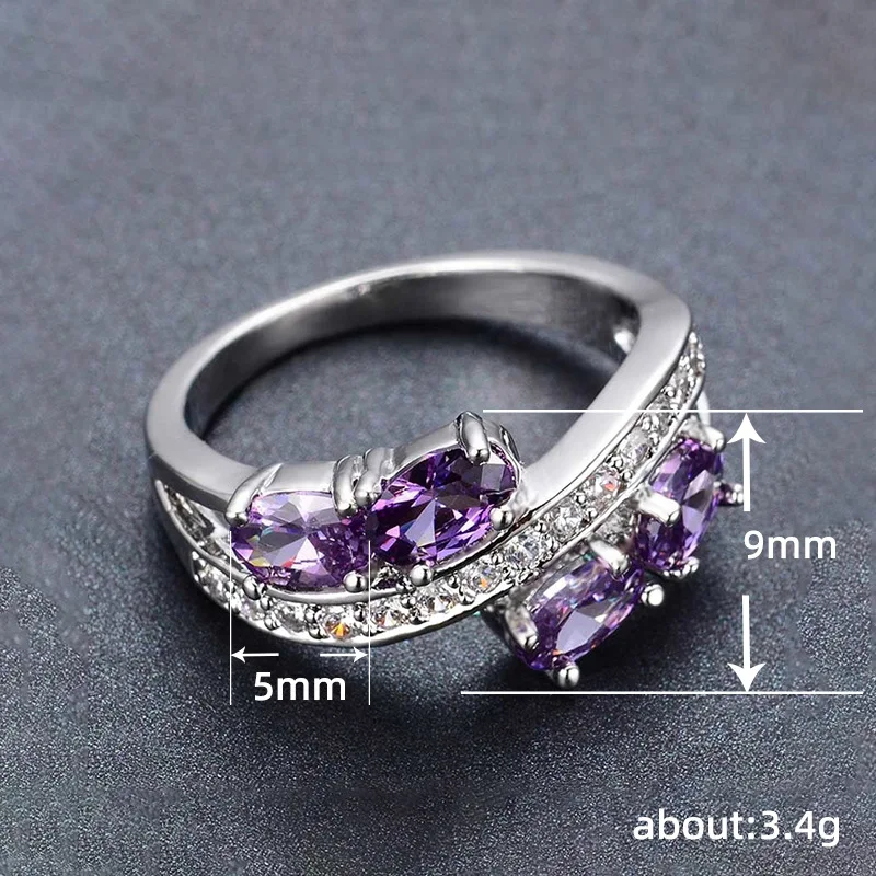 Huitan Elegant Women Ring Inlaid Bright Purple CZ Trendy Charming Wedding Party Accessories for Lady Daily Versatile Jewelry view 5