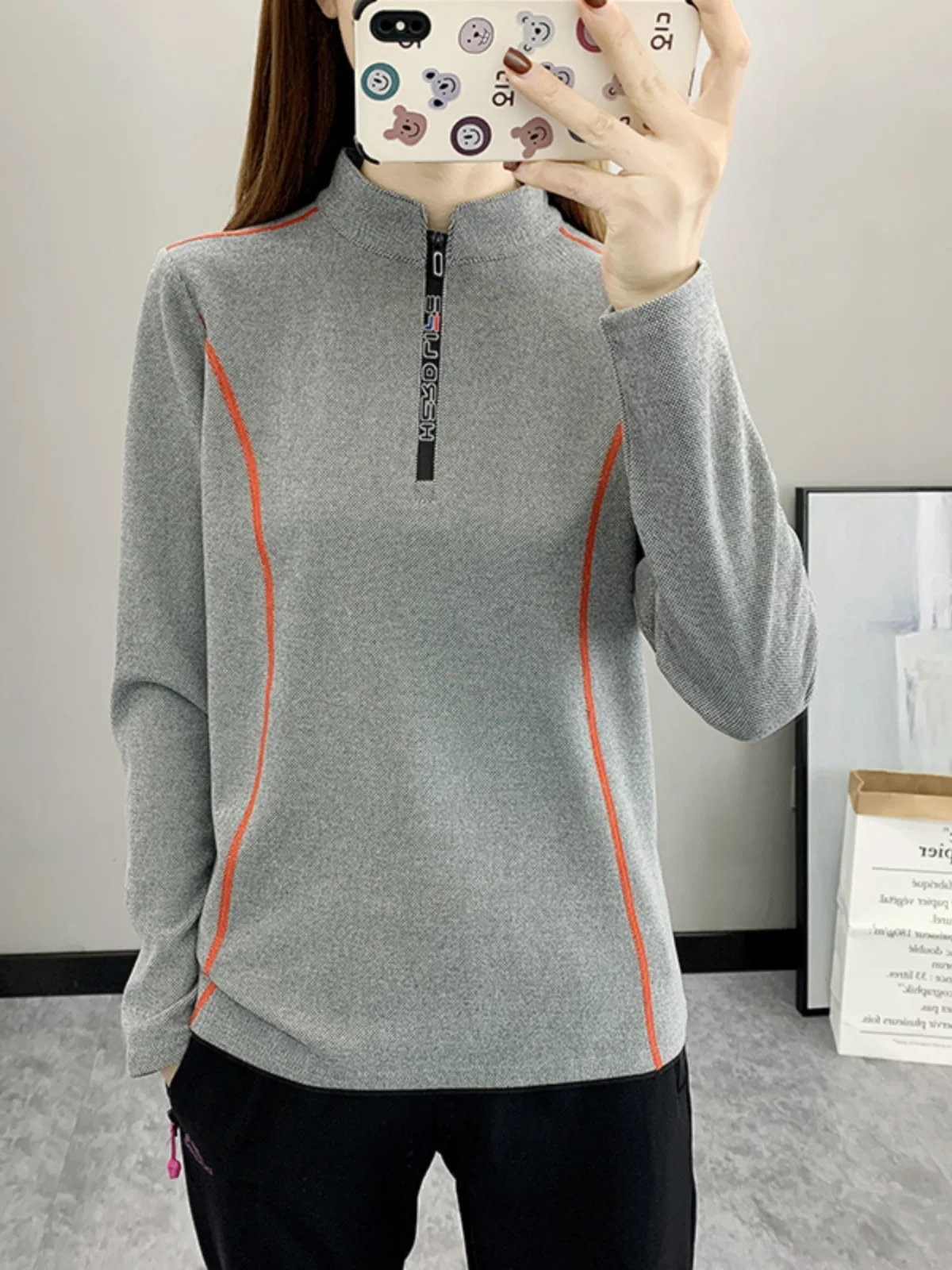 

Футболка Long Sve Fce-подкладка с воротником-стойкой, женская уличная футболка на весну и осень, эластичная футболка для бега Qui Dry irt Street St...