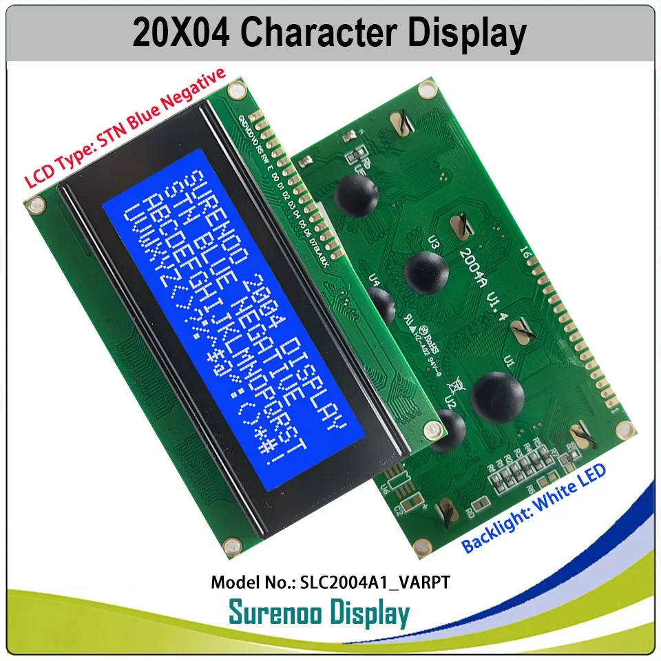 Surenoo 204 20X4 2004 STN FSTN Positive Character LCD Module Display Screen LCM with White Blue Orange Green LED Backlight