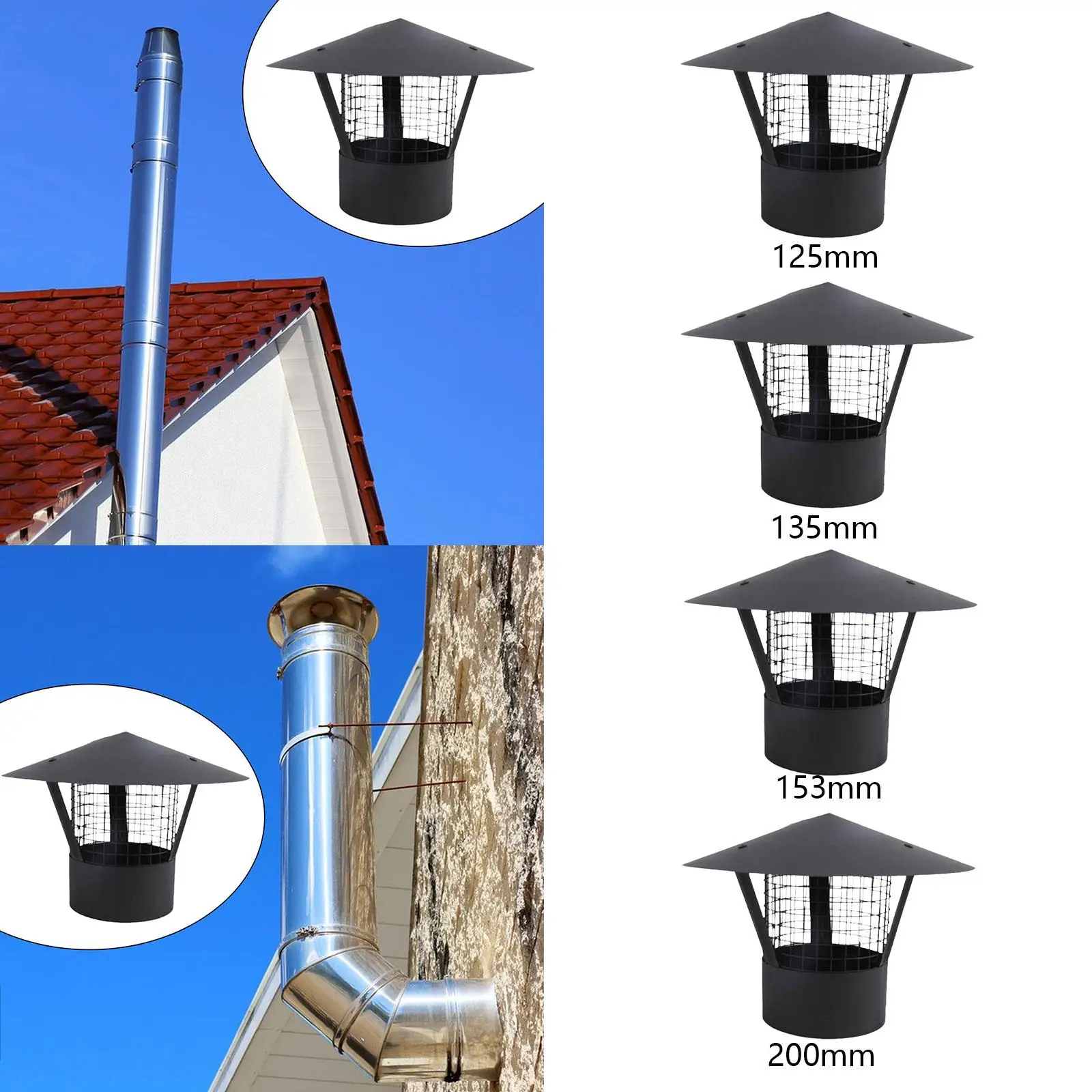 Chimney Cap Rainproof Stainless Steel Round Flue Cap House Exhaust Roof Cap