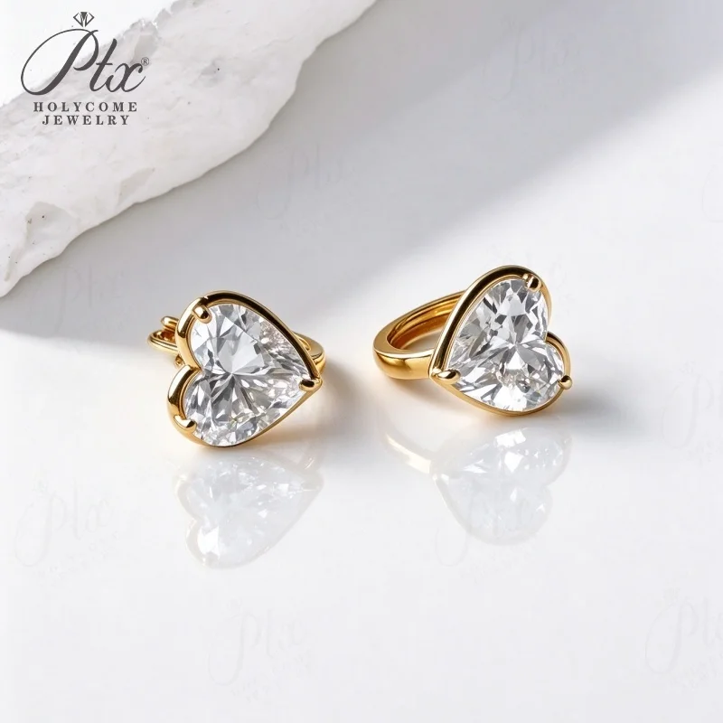 Lab Grown Diamond Hoop Earrings 2ct DEF VS Heart Cut 10K/14K/18K Gold Wedding Anniversary Gift Sweet Charms Holycome Jewelry