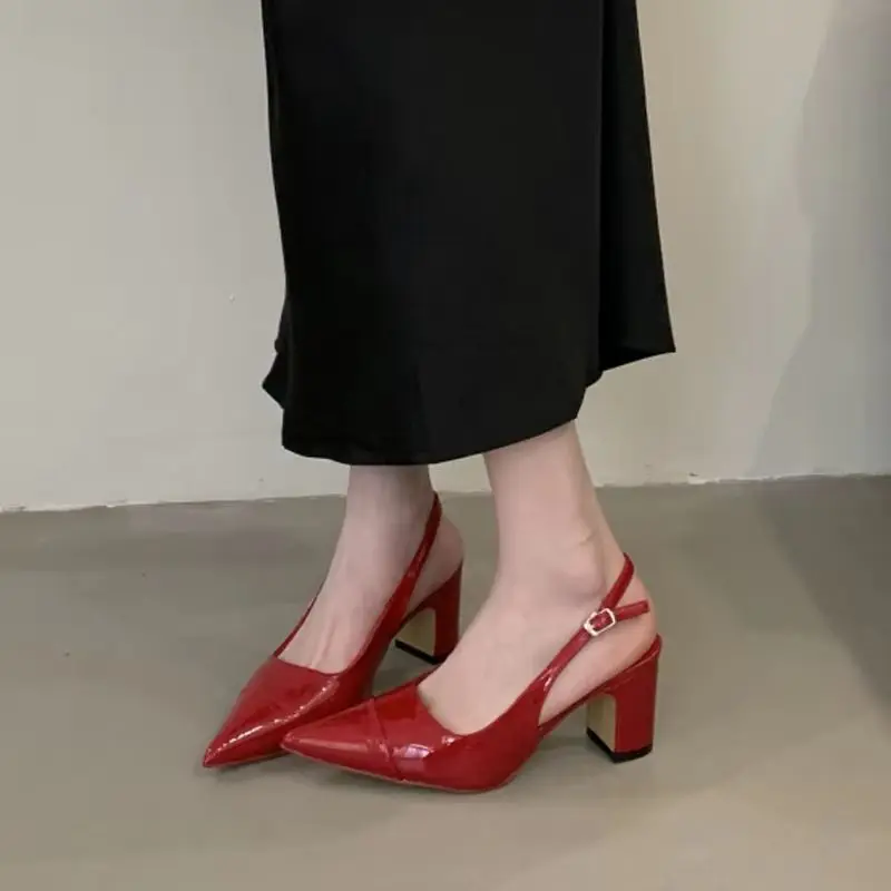 

Fashion Summer Sexy Pointed Toe Chunky Heels Sandals Women Elegant Party Wedding Casual Slingback Mules Versatile Pumps Shoes