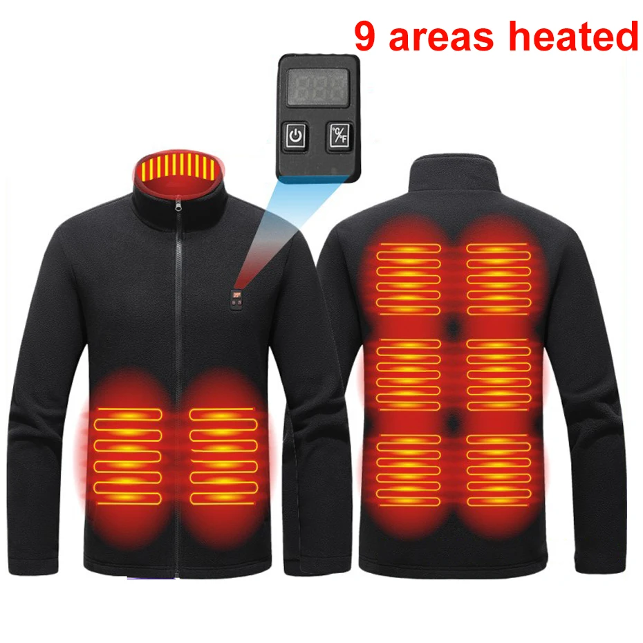 

USB Heating Jacket Coat Men Winter Warm Fleece Jacket Infrared 9 Heating Areas Coat Electric Heated Jackets Male Outerwear