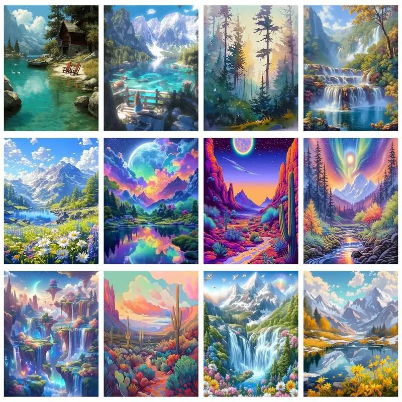 CHENISTORY Paint By Number Snow mountain scenery Kits Drawing On Canvas DIY Pictures By Number HandPainted Gift Home Decoration