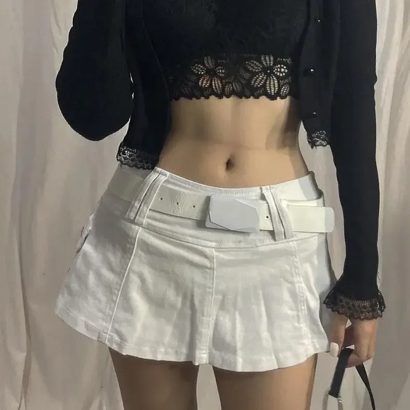 Y2K Goth Pastel Micro Skirts Low Rise Black Pocket Patchwork A-Line Skirt Aesthetic Outfit Vintage Harajuku Streetwear Style