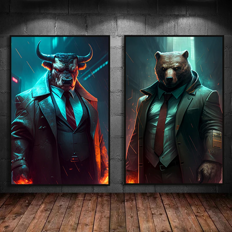 Modern Bear & Bull Poster Print Canvas Stock Market Wall Art Poster Wall Street Traders Hd Modular Pictures Office Home Decor