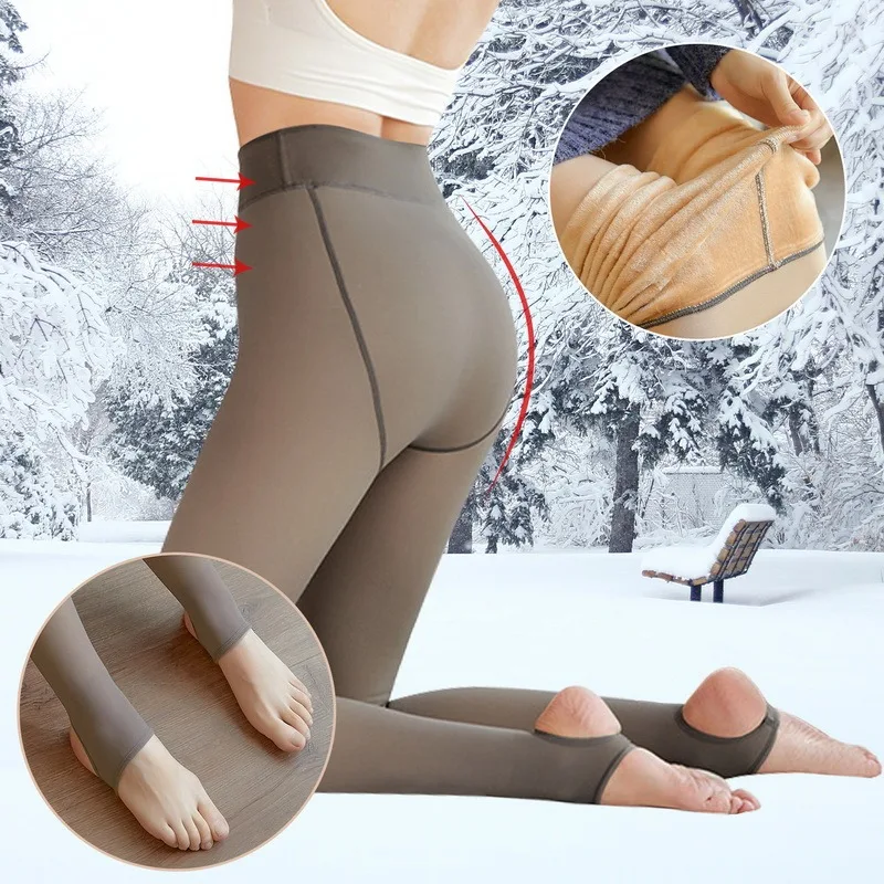 Winter Warm Leggings Women\'s Thermal Pants Polar Pantyhose Sock Lined Pants Velvet Tights Skin Effect High Waist Wool Leggings