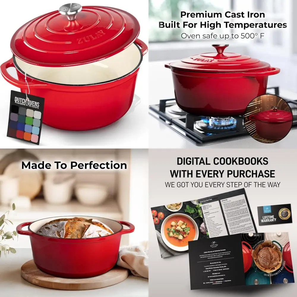 

Эмалированная чугунная голландская духовка, 6 литров — сверхмощная, безопасная в духовке до 500 ° F, Премиум долговечность, большая емкость приготовления пищи