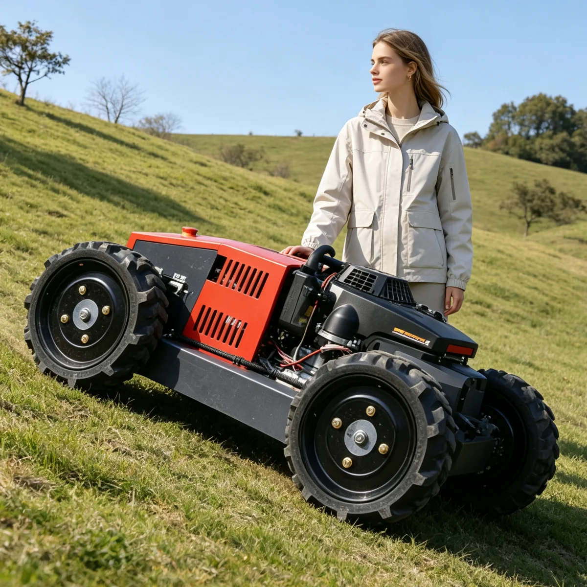 Customized Crawler Robot Lawn Mower Remote Controlled Petrol Lawnmower Without Limitation Wire