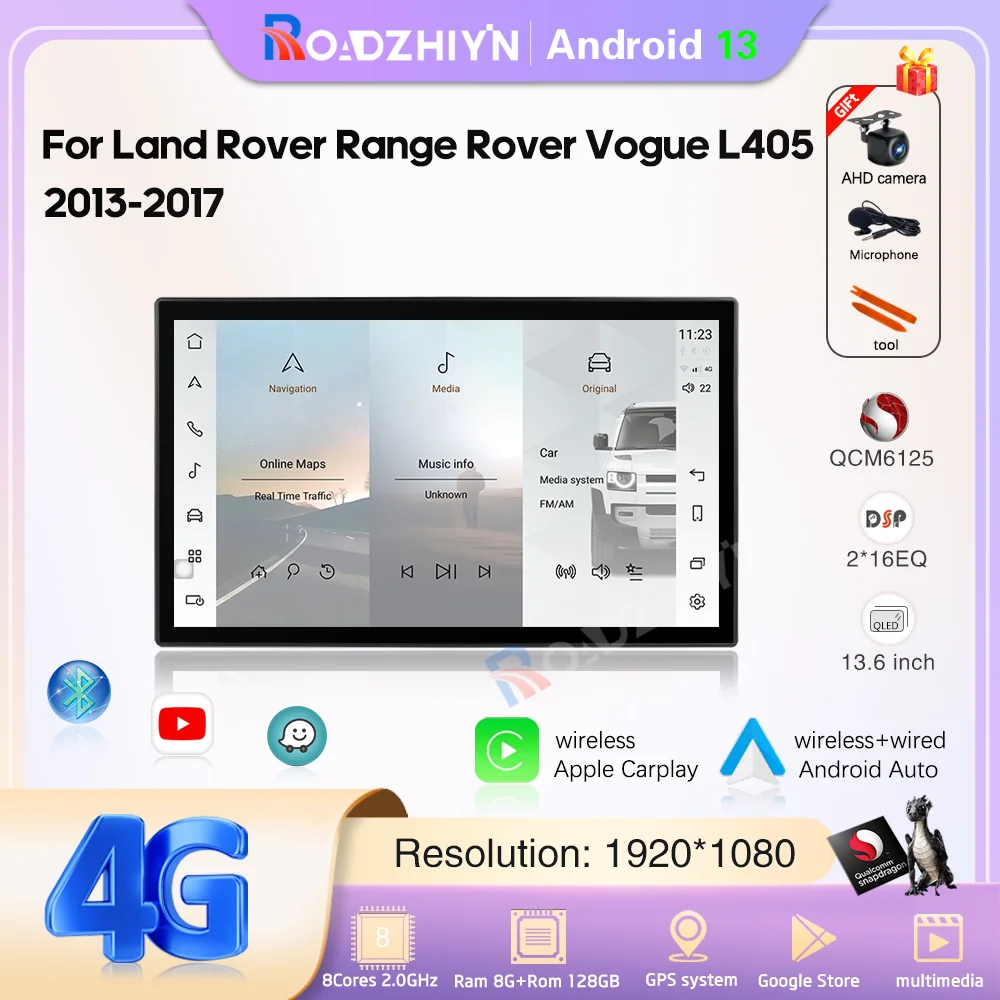 

13.6 " Car multimedia Video player For Land Rover Range Rover Vogue L405 2013-2017 GPS navigation Android13 Carplay AC screen 4G