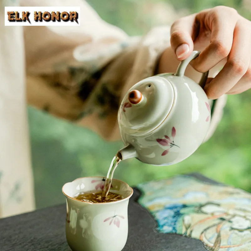2pc/lot Pure Hand-painted Pink Orchid Teacup Grass Ash Tea Bowl Cup For Tea-tasting Smelling Cup Jianzhan Master Cup Teaset 80ml