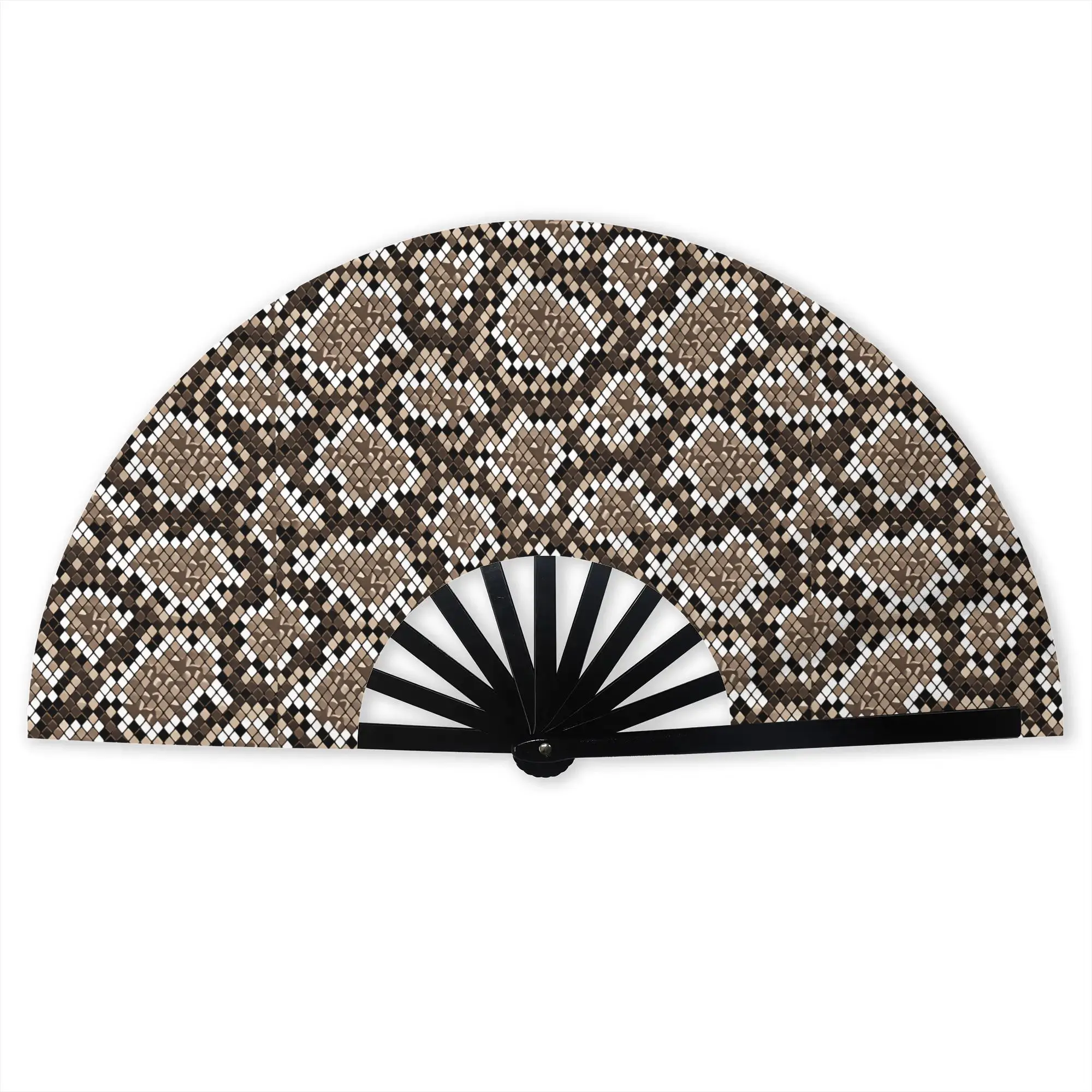 Snake Skin Large Reptile  Folding Hand Fan Brown White  Polyester Fabric Fan Fashion Summer Accessory Decorative Fans