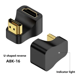 HDMI-Compatible Adapter 360 Degree Angled U-shaped L Converter Mini HD Male to HDMI-compatible 2.1 Female Converter 8K@60Hz