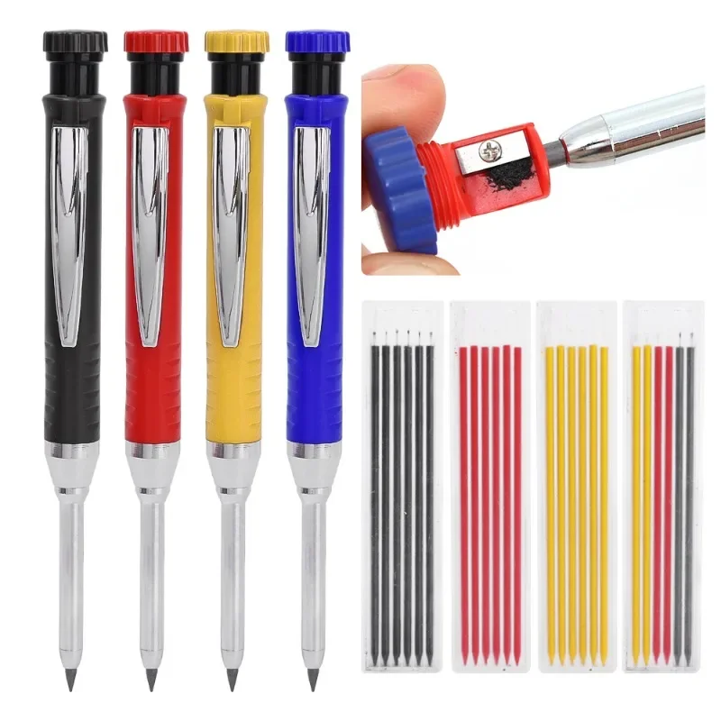 Carpenter Pencils Set Construction Pencils Deep Hole Mechanical Carpenter Pencil with 2.8mm Refills for Architect Woodworking