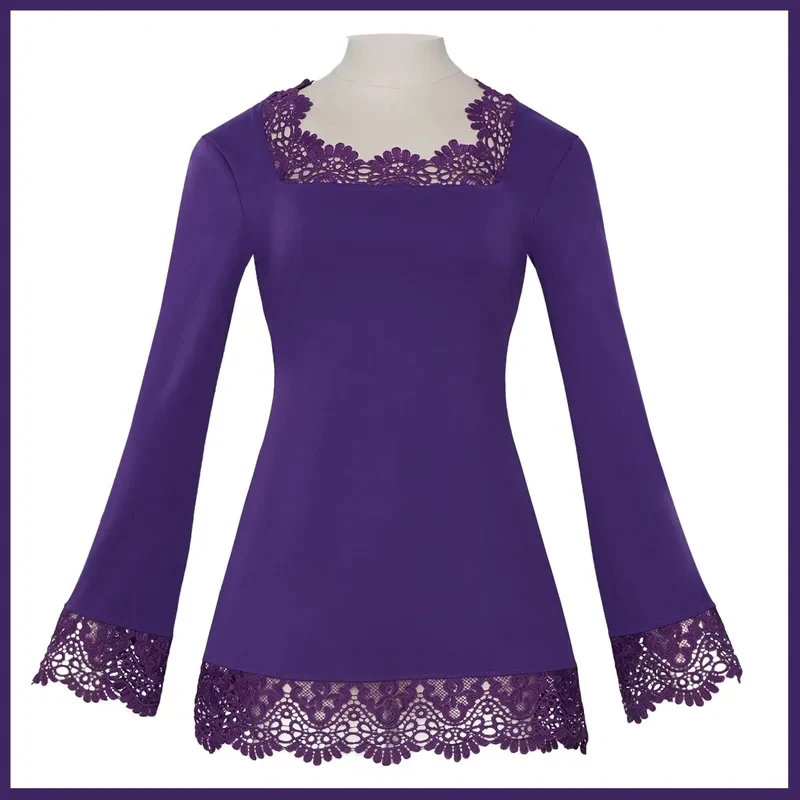 ★ Disfraz de Halloween Cosplay Anime Miss All Sunday Nico Robin Vestido Morado de Manga Larga con Encaje Peluca Mujer Sexy 2026 Nuevo ♥ Mira a mí ←_←