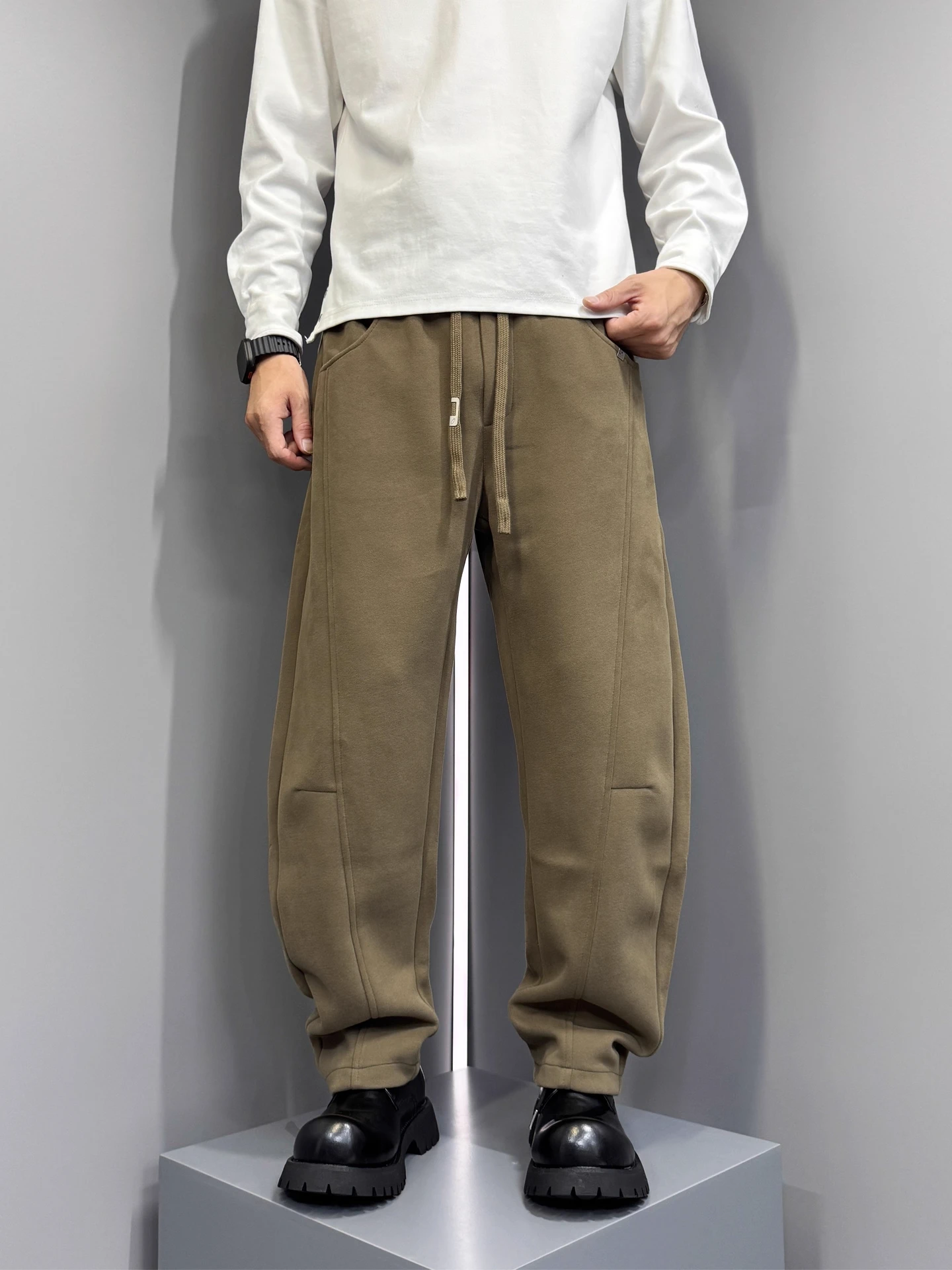 

American Sle Casual Pants Men's Loose Straight Leg Winter Fce Lined Thiened Sports Sweatpants Autumn New Arrival