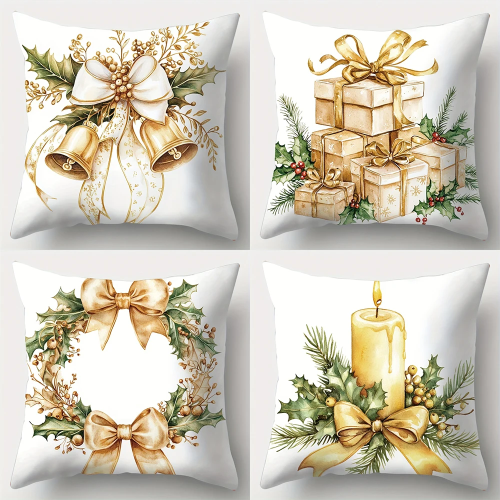 Christmas decoration pillow cover Christmas wreath gift box bell candle pattern living room sofa cushion suite room decoration