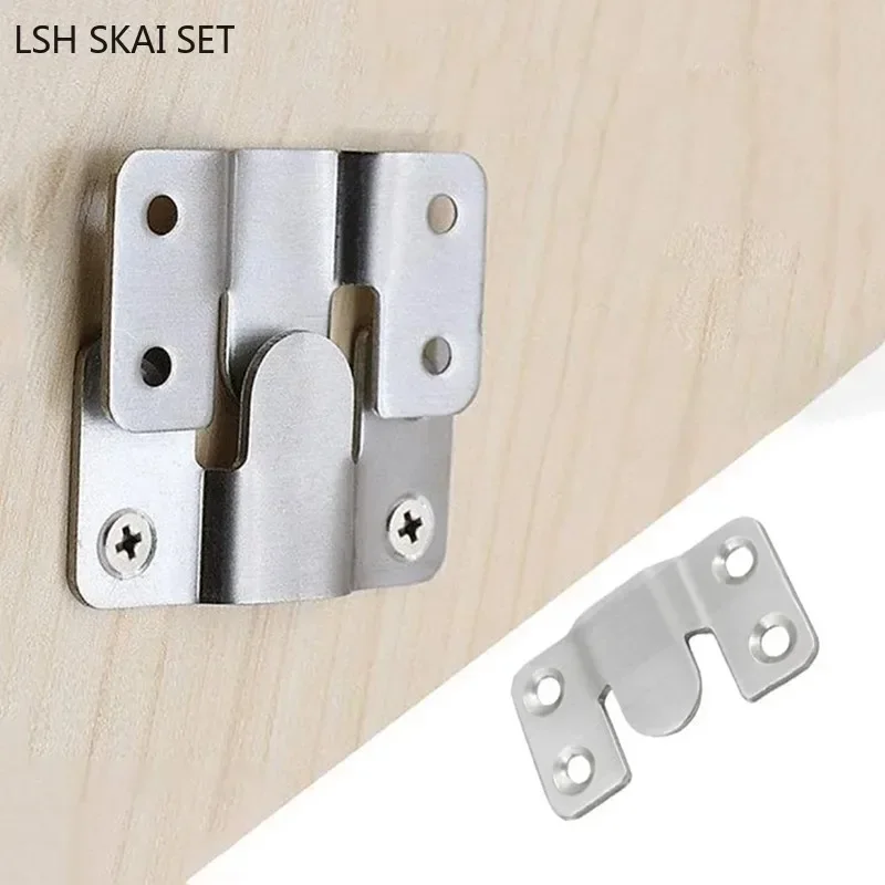 4set Stainless Steel Wall Hook Picture Frame Keyhole Hanger Sofa Bedstead Interlocking Flush Mount Bracket Furniture Connector