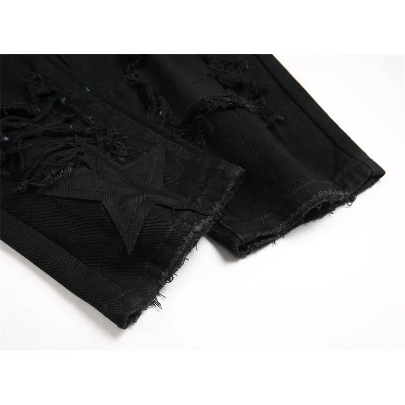Black ripped jeans men's fashion fashion brand personality punk handsome motorcycle stretch casual skinny pants