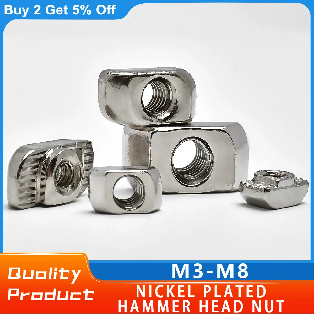 M3 M4 M5 Slot T-nut Sliding T Nut Hammer Drop In Nut Fasten Connector  Extrusion Profile Nickel plated T-shaped nut 5pcs/10pcs