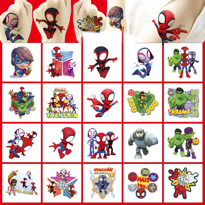 20Pcs Cartoon SpiderMan and His Amazing Friends Tattoo Sticker Children\'s Reward Sticker Pack Cute Laptop Skin Stickers