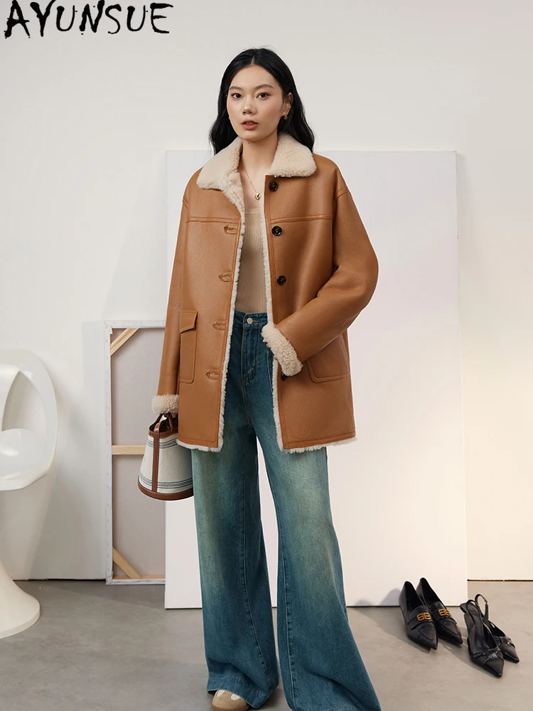 

AYUNSUE Natural Fur Coat Woman Warm Winter Clothes Merino Sheep Fur Genuine Leather Jacket Women 2025 New Style Шуба Женская