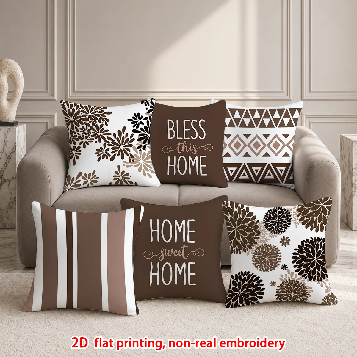 1pc  Brown Boho Throw Pillow Covers, Set of 1 Farmhouse Home Sweet Home Decorative Cushion Cases for Sofa Bedroom Living Room